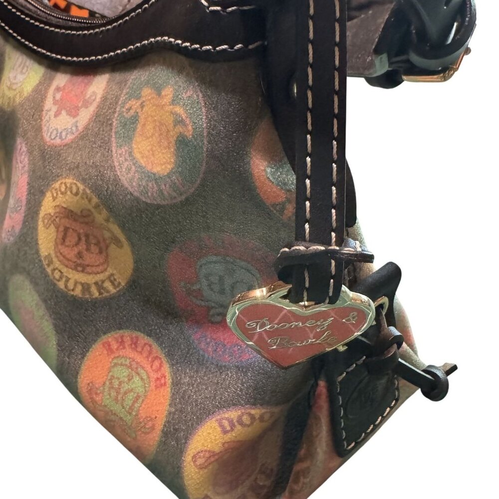 NWT Dooney & Bourke Mini East/West Slouch Handbag Black Multi-Logo Pattern Leath - Picture 9 of 12